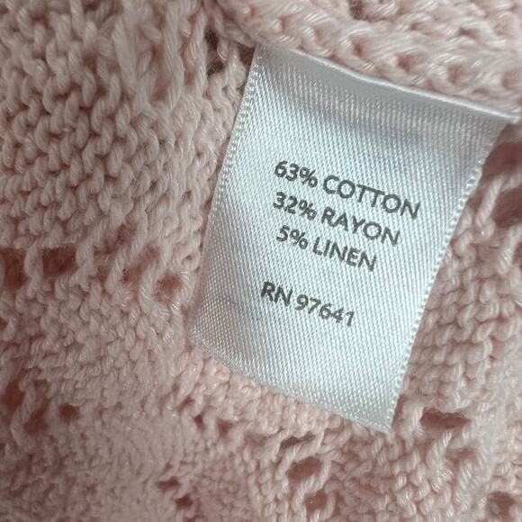 J. Jill Women's Petite XS Linen‎ Blend Pink Open Front Knit 3/4 Sleeve Cardigan - Picture 5 of 6